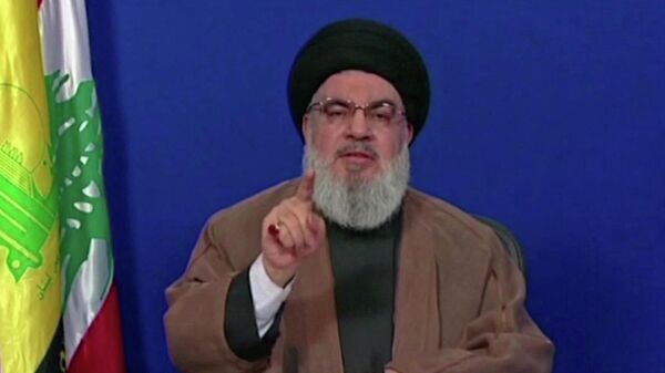 Esta captura de imagem tirada da TV al-Manar do Hezbollah em mostra o chefe do Hezbollah, Hassan Nasrallah, fazendo um discurso televisionado, 9 de junho de 2022 - Sputnik Brasil