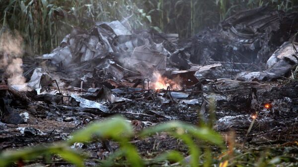 Destroços do avião ucraniano An-12 em chamas que caiu na Grécia, 17 de julho de 2022 - Sputnik Brasil