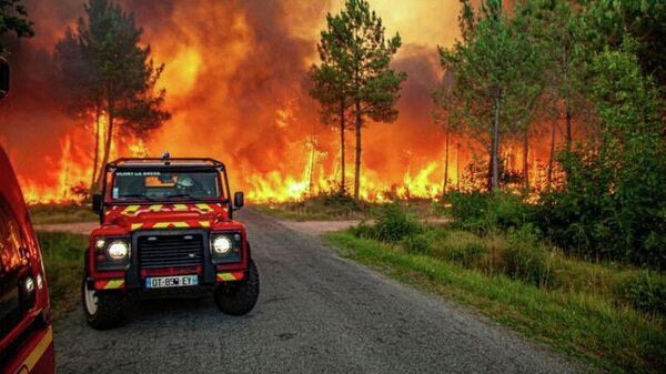 Imagem de incêndio florestal na França, devido à onda de calor que atinge a Europa, em julho de 2022 - Sputnik Brasil