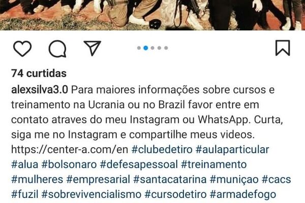 Publicação de Alex Silva em suas redes sociais sobre cursos de treinamento no Brasil e na Ucrânia - Sputnik Brasil