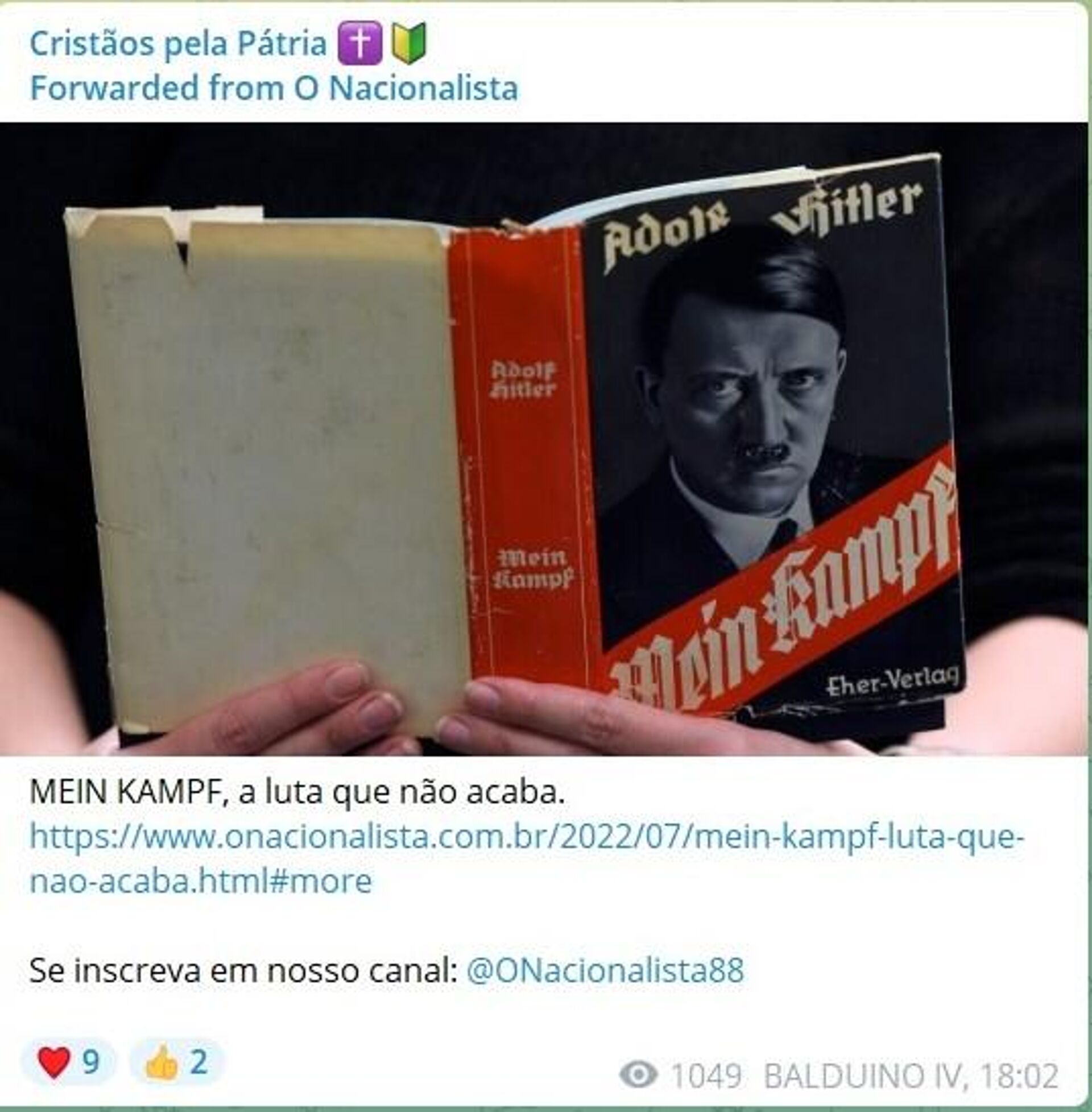 Página Cristãos pela Pátria compartilha livro de Adolf Hitler - Sputnik Brasil, 1920, 24.07.2022