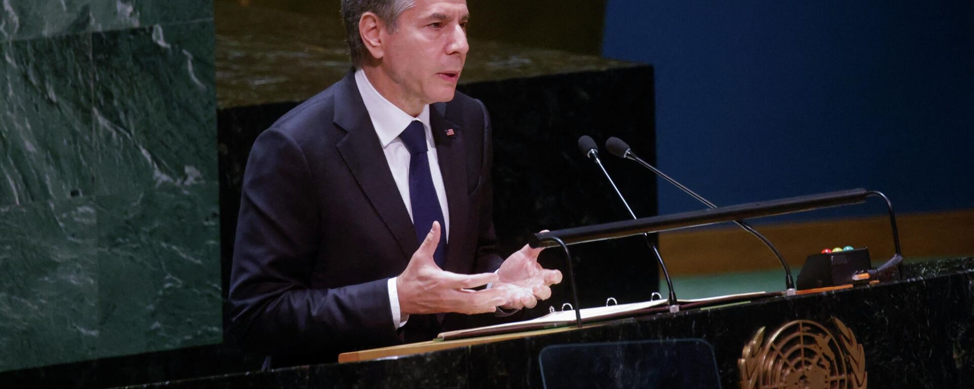 O secretário de Estado dos EUA, Antony Blinken, fala durante a Conferência de Revisão de 2022 das Partes do Tratado de Não Proliferação de Armas Nucleares nas Nações Unidas em Nova York, 1º de agosto de 2022 - Sputnik Brasil, 1920, 01.08.2022