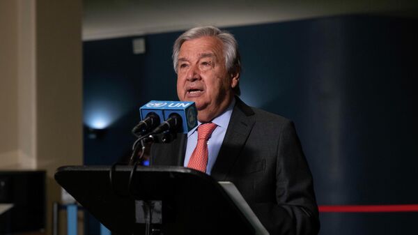 O secretário-geral das Nações Unidas, António Guterres, faz comentários antes da conferência de revisão do Tratado sobre a Não Proliferação de Armas Nucleares - Sputnik Brasil