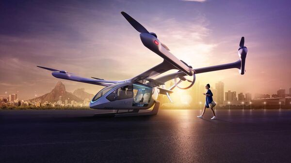 Carro voador que está em desenvolvimento pela Eve Air Mobility, empresa da Embraer - Sputnik Brasil