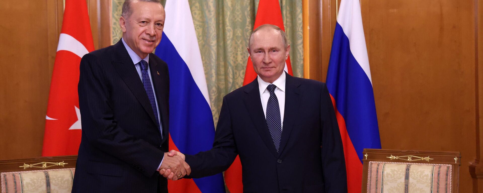 Recep Tayyip Erdogan (à esquerda) e Vladimir Putin (à direita), presidentes da Turquia e da Rússia, respetivamente, durante encontro em Sochi, na Rússia, em 5 de agosto de 2022 (foto de arquivo) - Sputnik Brasil, 1920, 06.08.2022