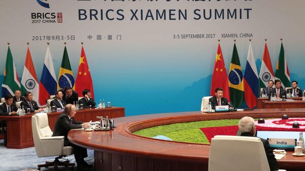 Líderes do BRICS durante conferência realizada em 2017 (foto de arquivo) - Sputnik Brasil