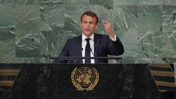Presidente da França, Emmanuel Macron, fala na Assembleia Geral da Organização das Nações Unidas (ONU), em 20 de setembro de 2022 - Sputnik Brasil
