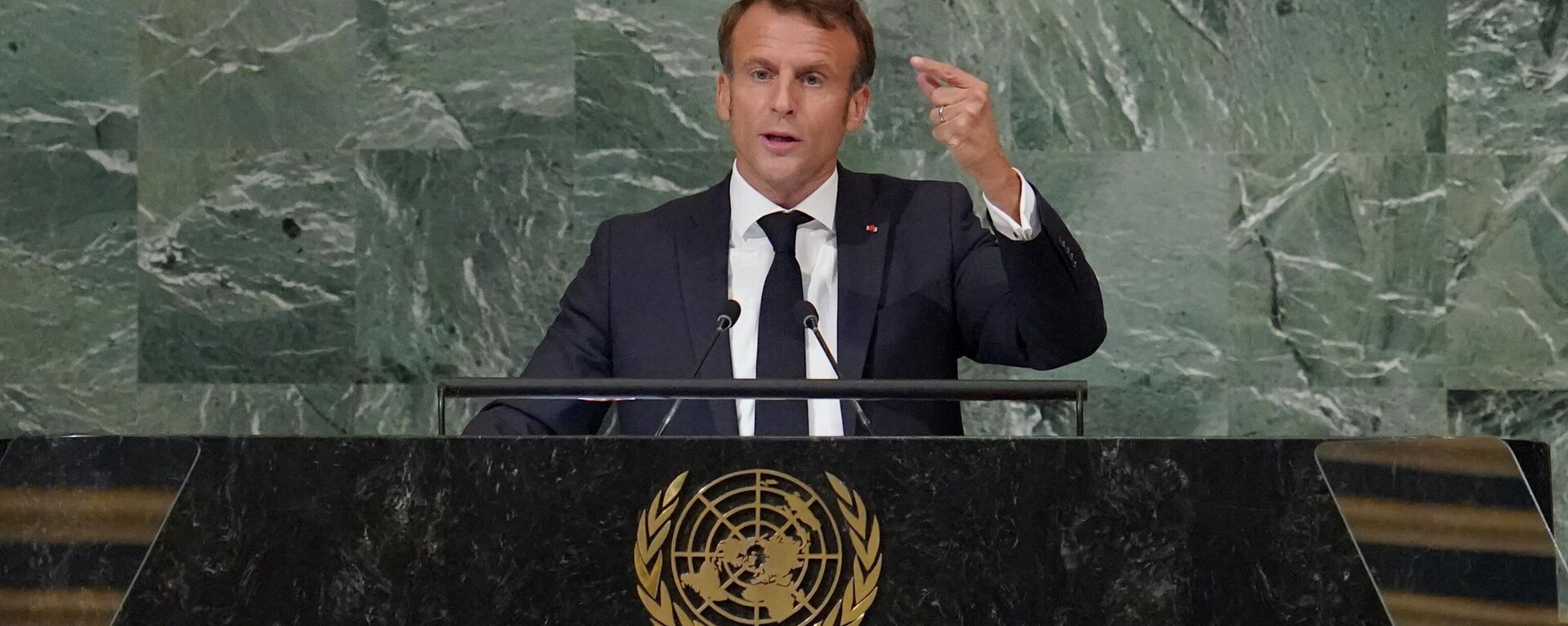 Presidente da França, Emmanuel Macron, fala na Assembleia Geral da Organização das Nações Unidas (ONU), em 20 de setembro de 2022 - Sputnik Brasil, 1920, 20.09.2022