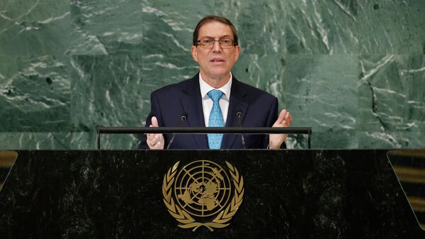 O chanceler de Cuba, Bruno Rodriguez Parrilla, discursa durante a 77ª sessão da Assembleia Geral da ONU. Nova Iorque, 21 de setembro de 2022. - Sputnik Brasil