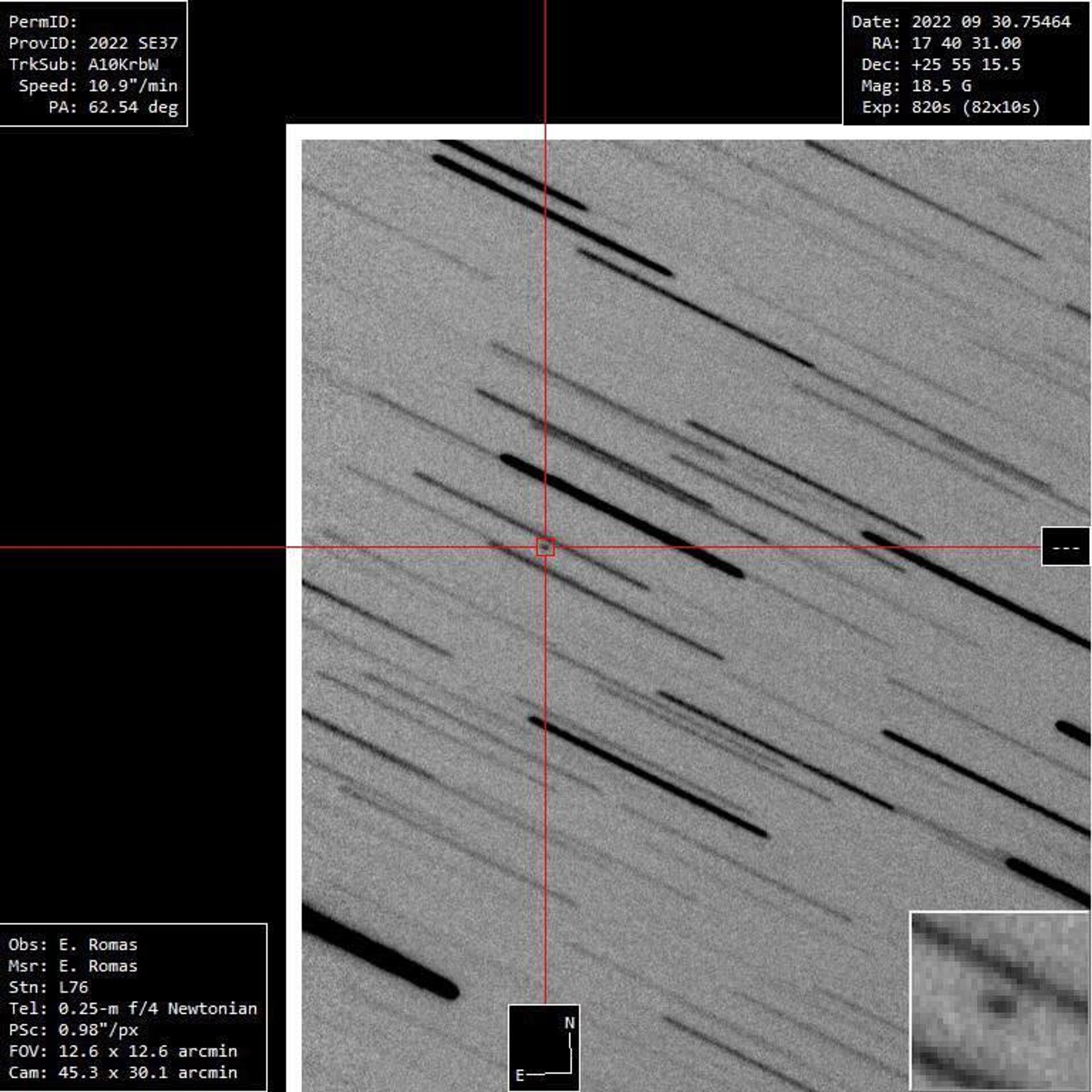 Segunda imagem do asteroide 2022 SE37 se aproximando da Terra, foto publicada em 2 de outubro de 2022 - Sputnik Brasil, 1920, 02.10.2022