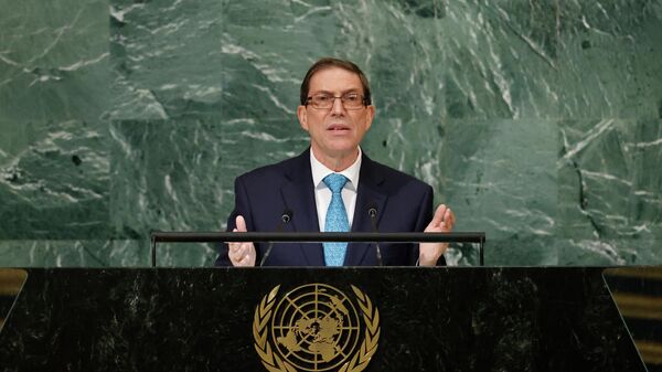 O ministro das Relações Exteriores de Cuba, Bruno Rodríguez Parrilla, discursa na 77ª sessão da Assembleia Geral das Nações Unidas, na sede da ONU, 21 de setembro de 2022 - Sputnik Brasil