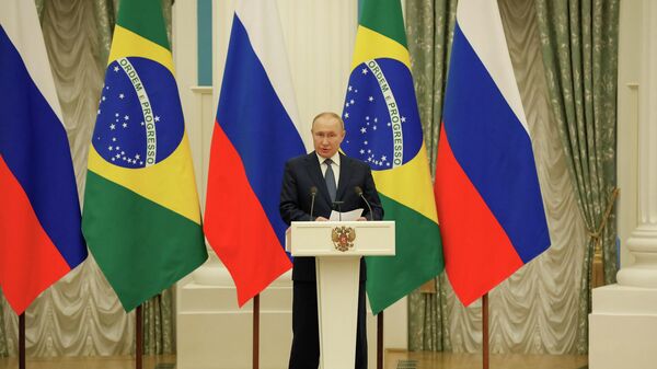 O presidente da Rússia, Vladimir Putin, durante visita oficial do presidente do Brasil, Jair Bolsonaro, a Moscou, em 16 de fevereiro de 2022 - Sputnik Brasil