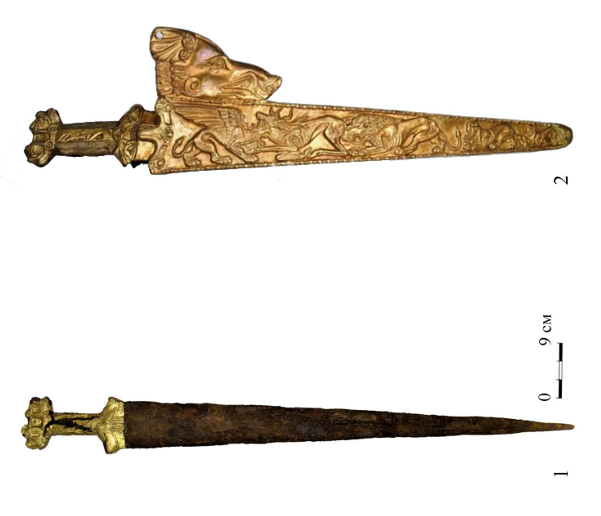 Espada de ferro do século IV a.C. decorada com ouro descoberta no túmulo de um guerreiro cita na Rússia    - Sputnik Brasil, 1920, 29.12.2022