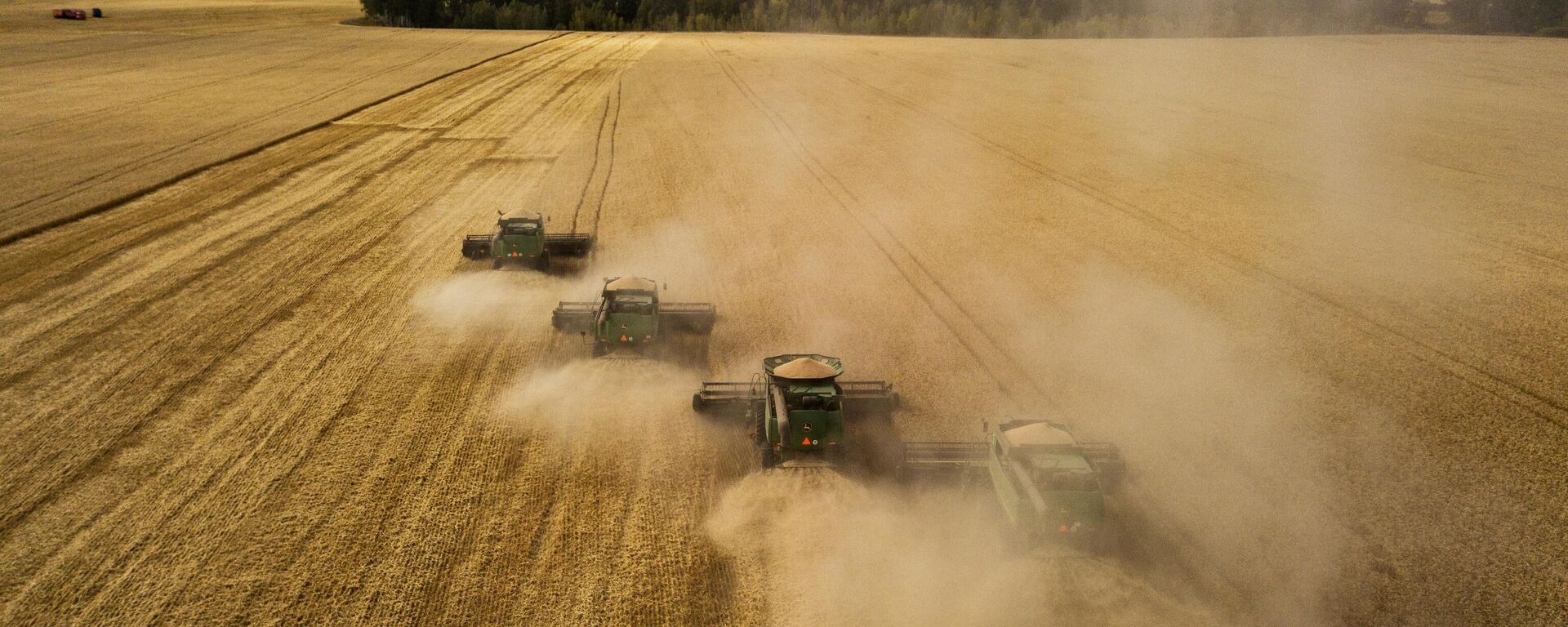 Ceifeiras trabalhando na colheita de trigo no distrito de Cherepanovsk, região de Novosibirsk, Rússia, foto publicada em 15 de setembro de 2022 - Sputnik Brasil, 1920, 07.01.2023