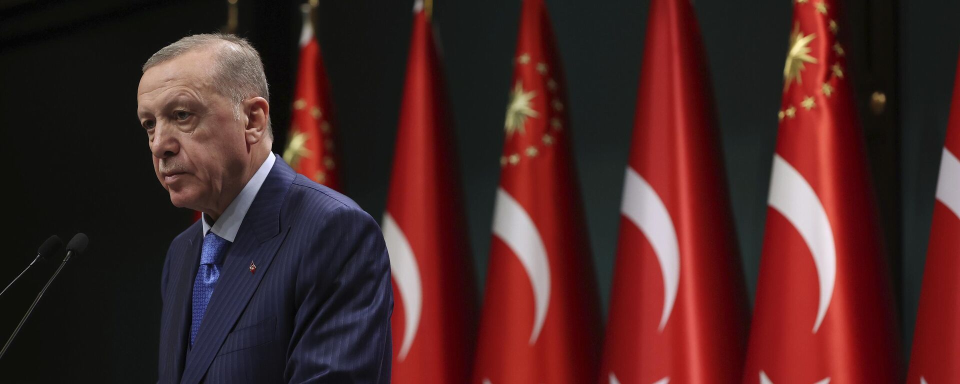 Nesta foto divulgada pela Presidência turca, o presidente da Turquia, Recep Tayyip Erdogan, fala após uma reunião de gabinete em Ancara, Turquia, 23 de janeiro de 2023 - Sputnik Brasil, 1920, 24.01.2023