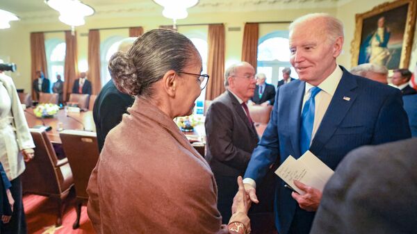 Marina Silva durante reunião ampliada com o Presidente dos Estados Unidos da América, Joe Biden. Casa Branca, Washington, 10 de fevereiro de 2023 - Sputnik Brasil