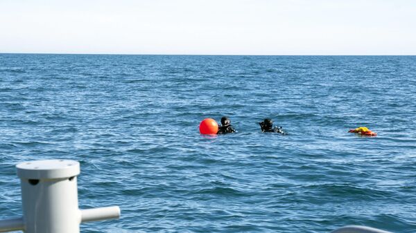 Marinheiros preparam resgate de balão atingido por caça F-22 norte-americano na Myrtle Beach, costa do oceano Atlântico da Carolina do Sul. EUA, 7 de fevereiro de 2023 (foto de arquivo) - Sputnik Brasil