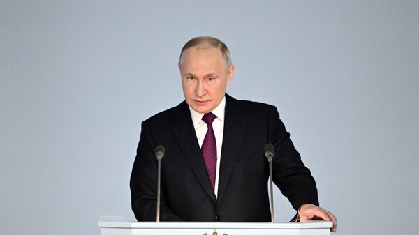 Presidente russo, Vladimir Putin faz discurso anual à Assembleia Federal da Rússia, em 21 de fevereiro de 2023 - Sputnik Brasil