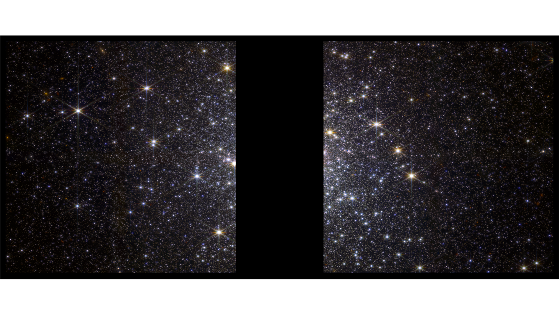 Imagem do aglomerado globular Messier 92 registrada pelo Telescópio Espacial James Webb. A faixa preta no centro é um chip gap, resultado da separação entre os dois detectores de comprimento de onda do NIRCam. A lacuna cobre o centro denso do aglomerado, que é muito brilhante para ser captado ao mesmo tempo que os arredores mais fracos e menos densos do aglomerado - Sputnik Brasil, 1920, 24.02.2023