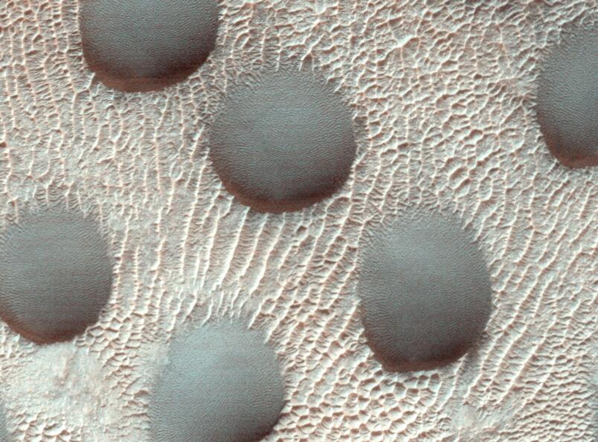 Dunas de areia circulares na superfície de Marte, cobertas com geada - Sputnik Brasil, 1920, 09.03.2023