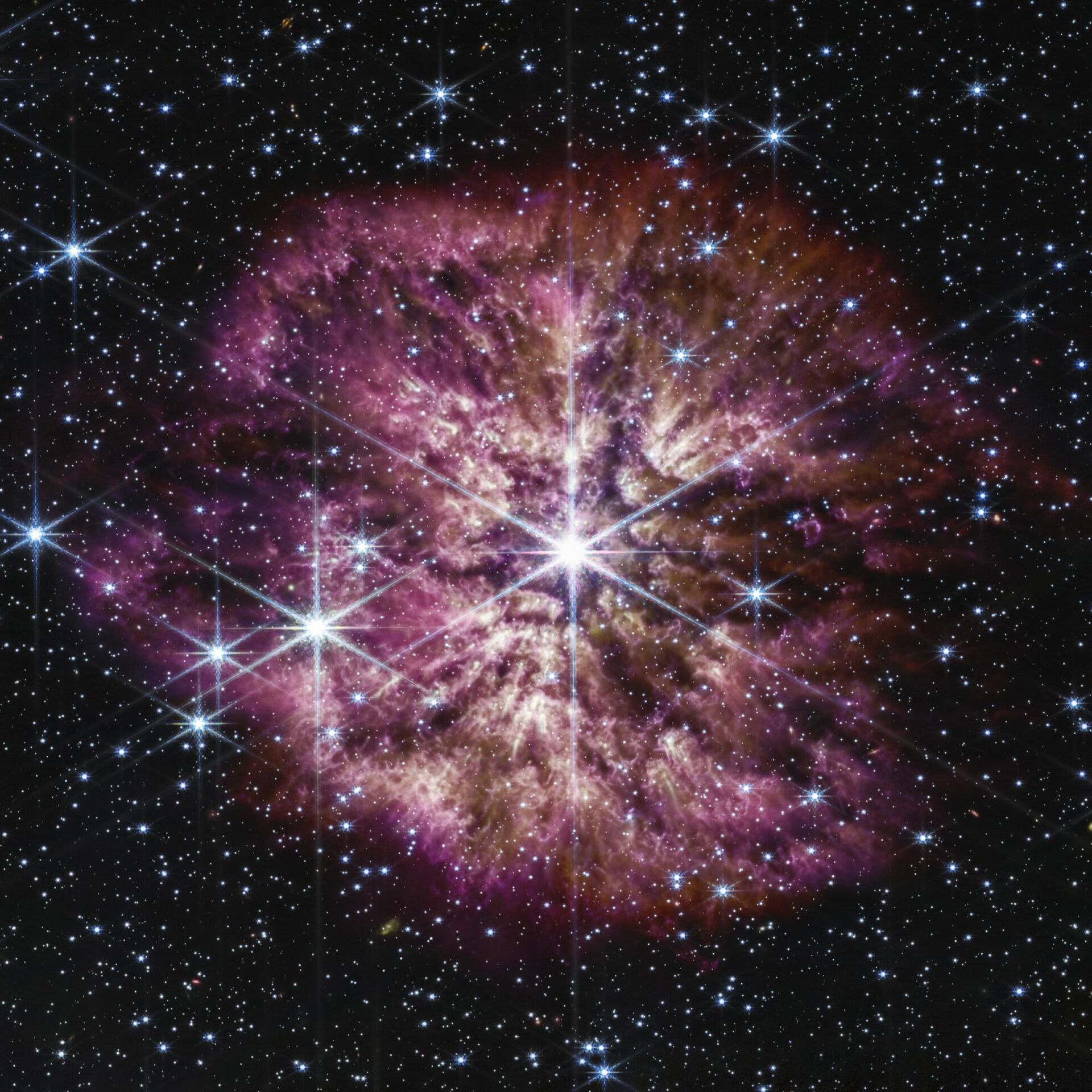Imagem da estrela Wolf-Rayet 124 obtida pelo telescópio espacial James Webb  - Sputnik Brasil, 1920, 19.03.2023