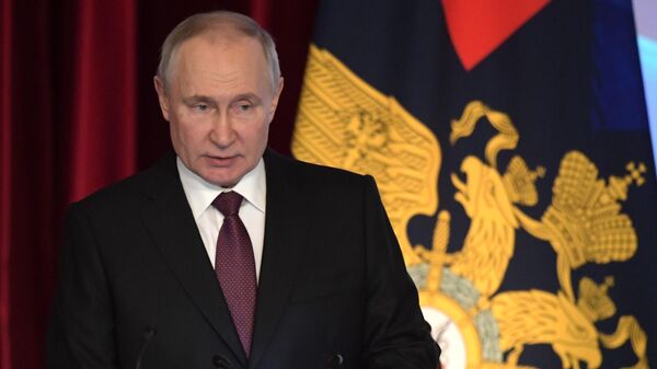 Presidente russo, Vladimir Putin, fala durante uma reunião anual estendida do Conselho do Ministério do Interior em Moscou, Rússia, 14 de março de 2023 - Sputnik Brasil