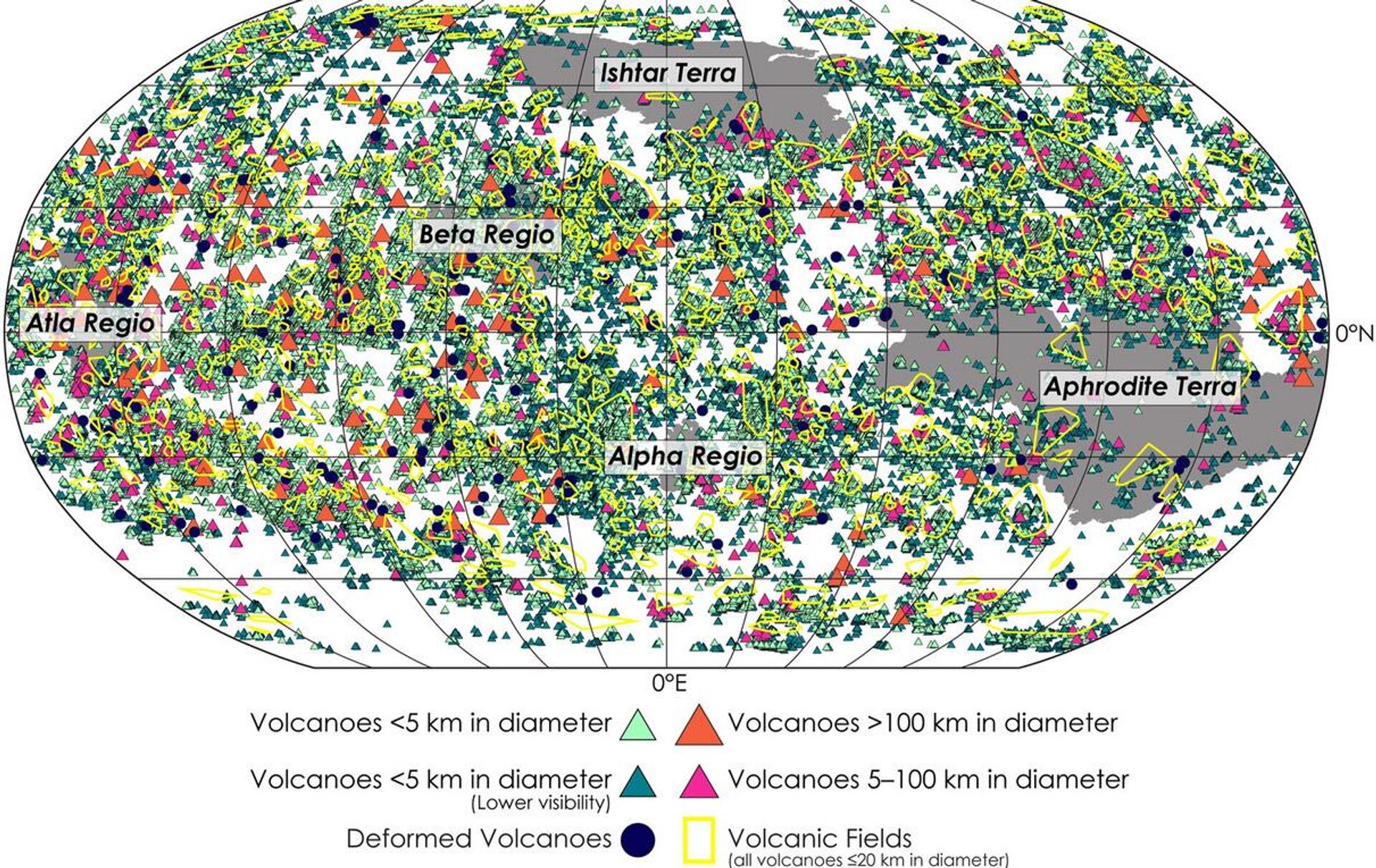Novo mapa global de vulcões em Vênus revela as localizações de 85.000 estruturas vulcânicas conhecidas - Sputnik Brasil, 1920, 05.04.2023