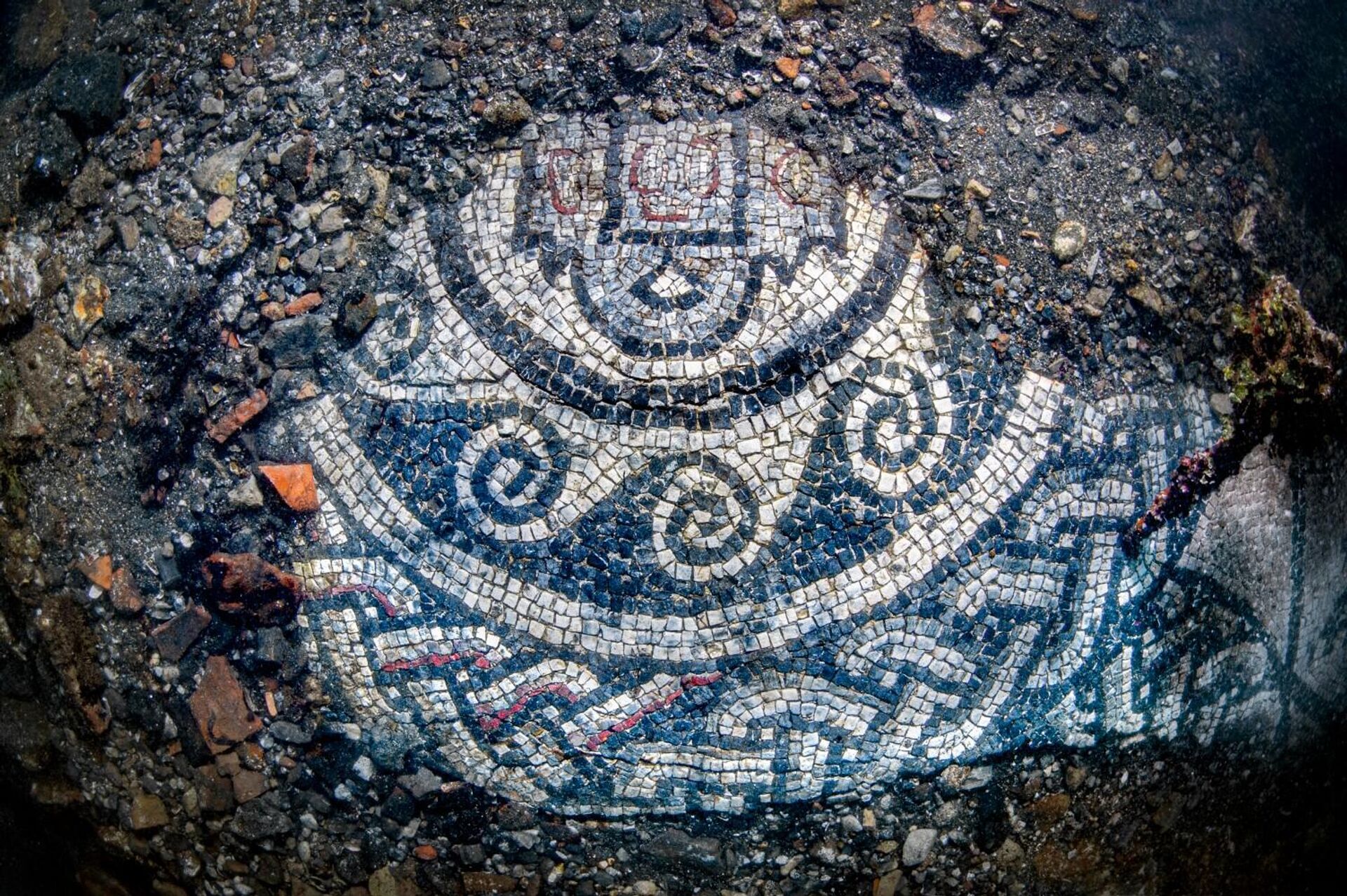 Mosaico encontrado nas ruínas da cidade inundada de Baia, na costa do golfo de Nápoles, na Itália - Sputnik Brasil, 1920, 11.04.2023