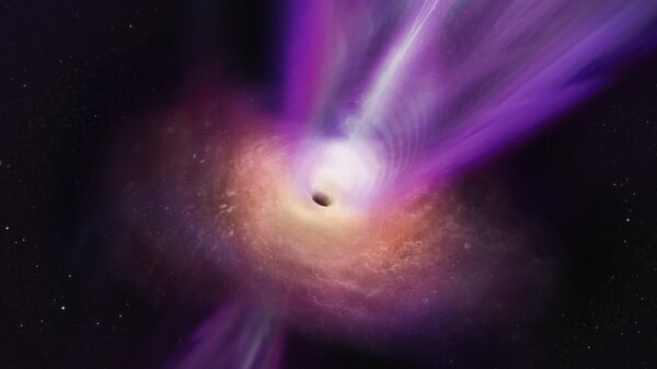 Representação artística do buraco negro na galáxia M87 e seu poderoso jato - Sputnik Brasil