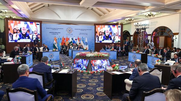 Participantes da reunião do Conselho de Ministros das Relações Exteriores dos Estados-membros da Organização para Cooperação de Xangai (OCX) em Goa. - Sputnik Brasil
