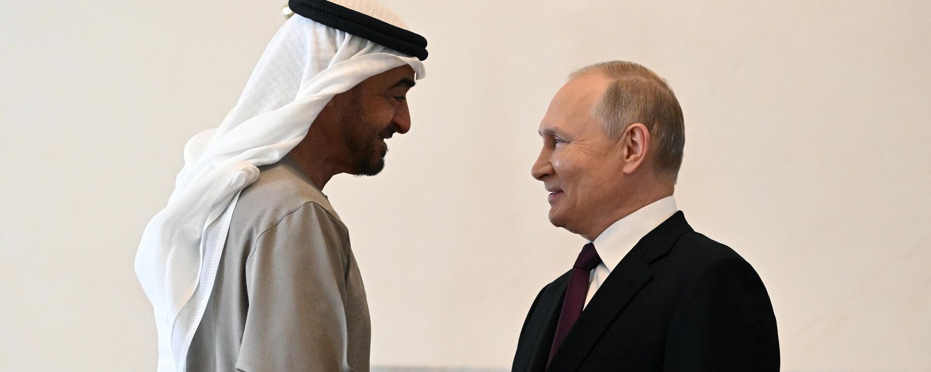 Presidente russo, Vladimir Putin (à direita), e o presidente dos Emirados Árabes Unidos, sheik Mohamed bin Zayed Al Nahyan (à esquerda) - Sputnik Brasil, 1920, 17.05.2023