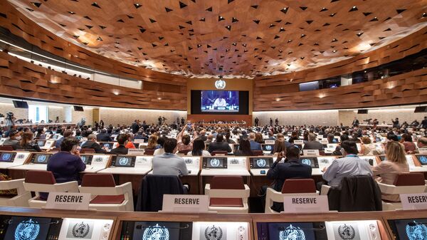 Delegados se reúnem no dia de abertura da 75ª Assembleia Mundial da Saúde da Organização Mundial da Saúde (OMS) em Genebra, em 22 de maio de 2022 - Sputnik Brasil