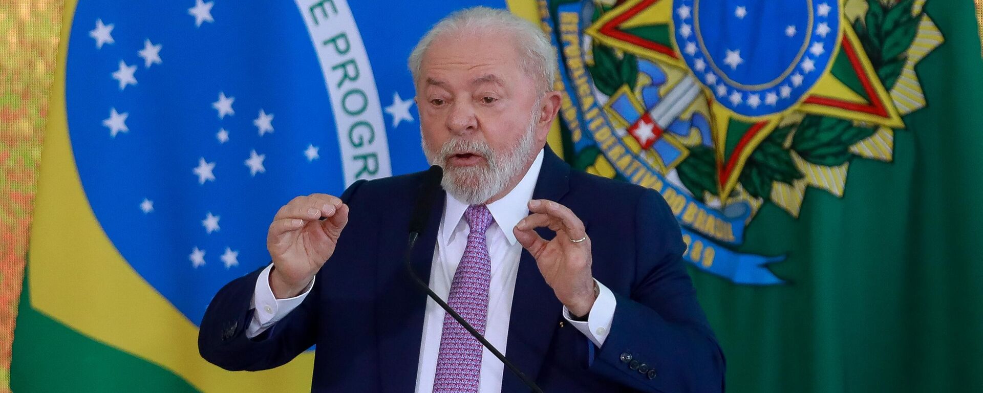 O presidente brasileiro Luiz Inácio Lula da Silva fala durante a cerimônia de lançamento do 'Plano Safra' (Plano Safra) 2023-2024, uma estrutura de política agrícola implementada pelo governo brasileiro, em Brasília, em 27 de junho de 2023 - Sputnik Brasil, 1920, 27.06.2023