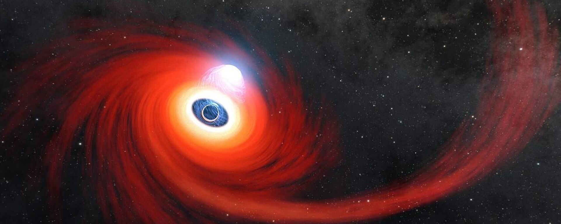 Ilustração artística de um disco de gás quente orbitando um buraco negro - Sputnik Brasil, 1920, 24.08.2023