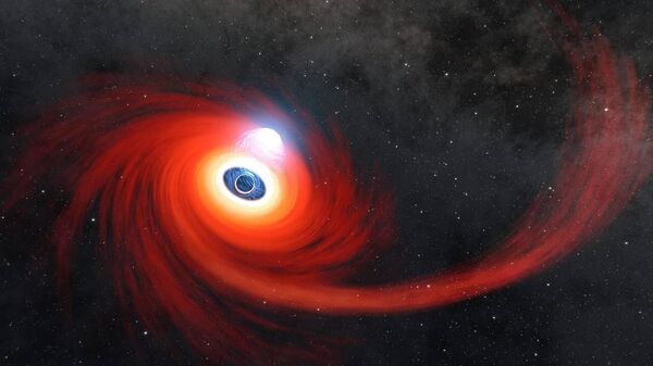 Ilustração artística de um disco de gás quente orbitando um buraco negro - Sputnik Brasil
