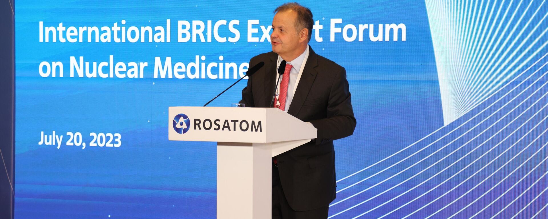 Embaixador do Brasil em Moscou, Rodrigo Baena Soares, discursa na cerimônia de abertura do Fórum Internacional de Especialistas do BRICS em Medicina Nuclear, em Moscou, Rússia, 20 de julho de 2023.  - Sputnik Brasil, 1920, 20.07.2023