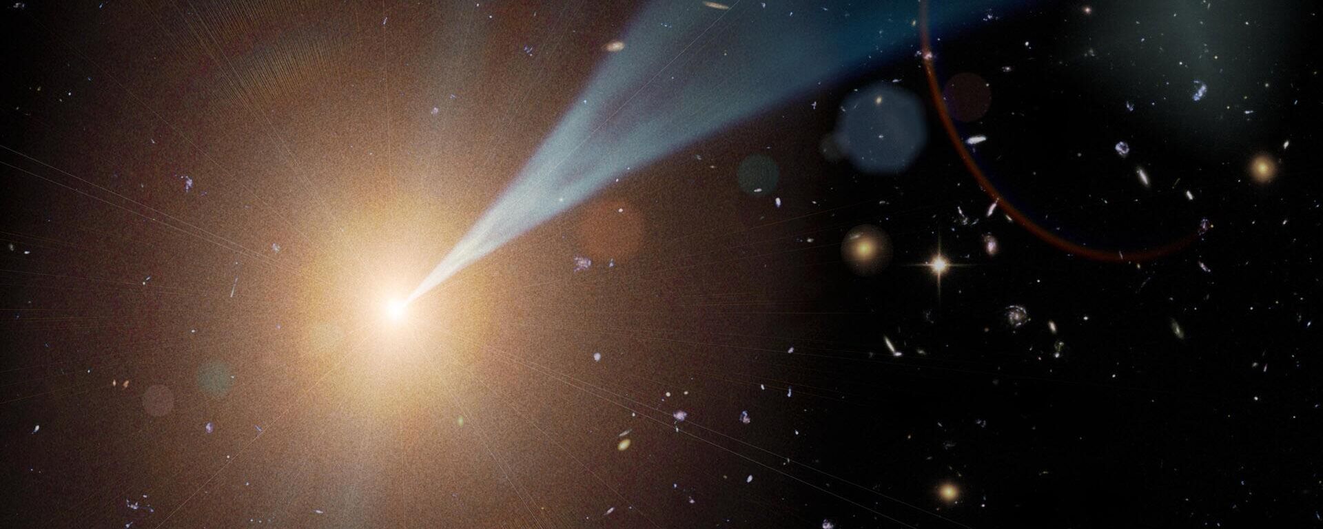 O conceito de um artista de um buraco negro supermassivo com um jato fluindo para fora quase à velocidade da luz - Sputnik Brasil, 1920, 26.07.2023