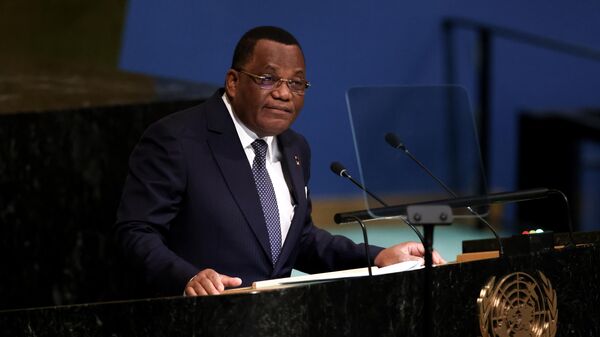 O ministro das Relações Exteriores da República do Congo, Jean-Claude Gakosso, discursa na 77ª sessão da Assembleia Geral das Nações Unidas, setembro de 2022 - Sputnik Brasil