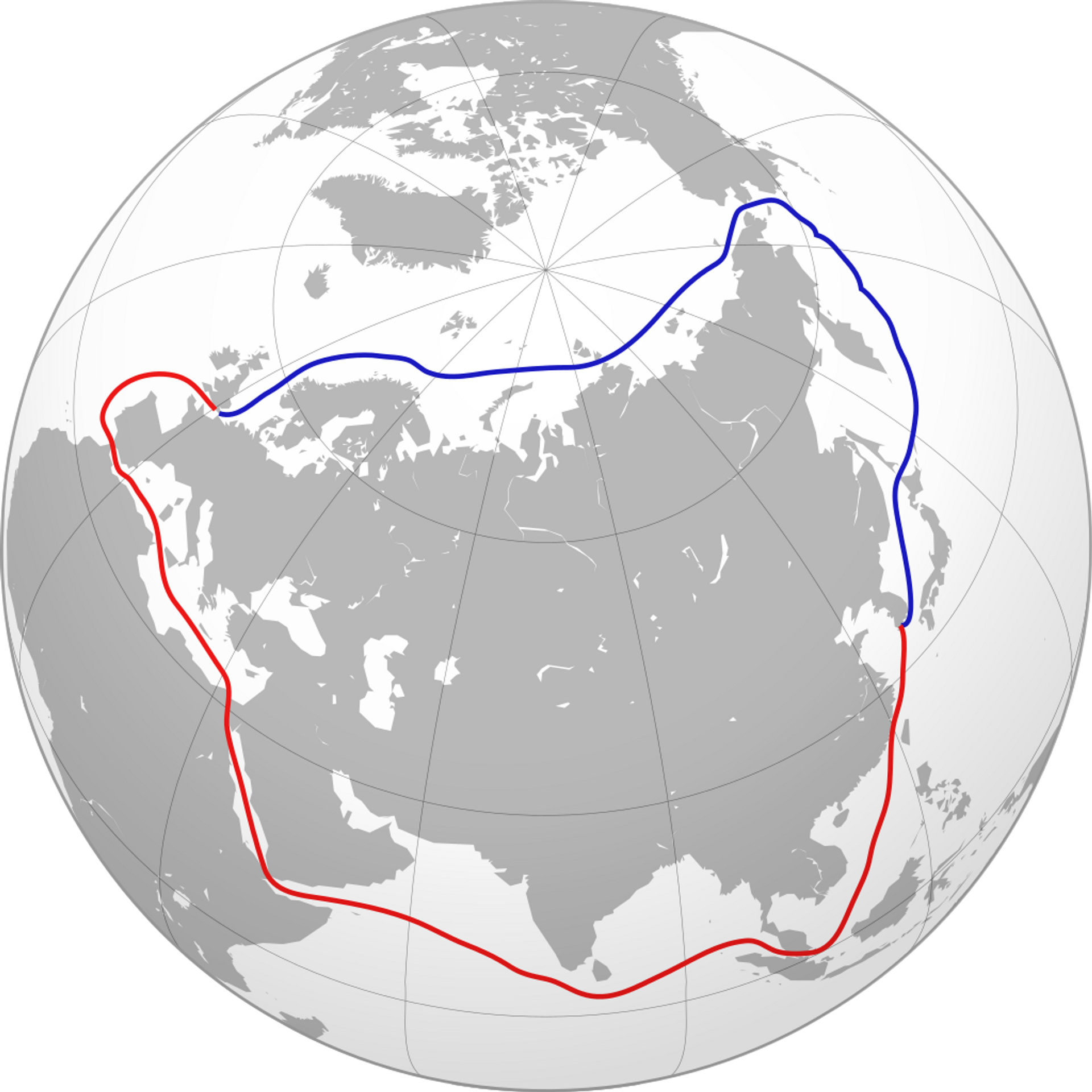 Rotas Marítimas Norte (azul) e Sul (vermelho) - Sputnik Brasil, 1920, 20.08.2023