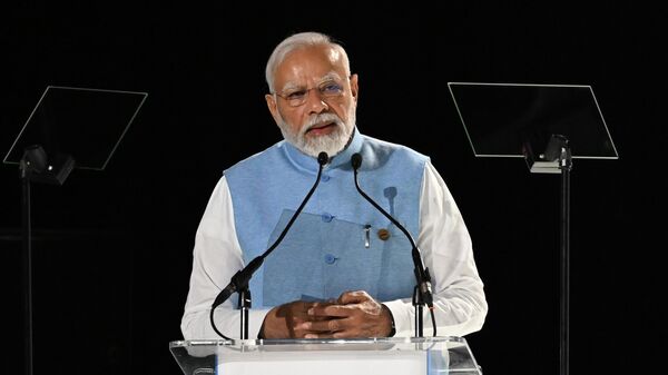 O primeiro-ministro indiano, Narendra Modi, discursa na 15ª Cúpula do BRICS em Joanesburgo. África do Sul, 22 de agosto de 2023 - Sputnik Brasil