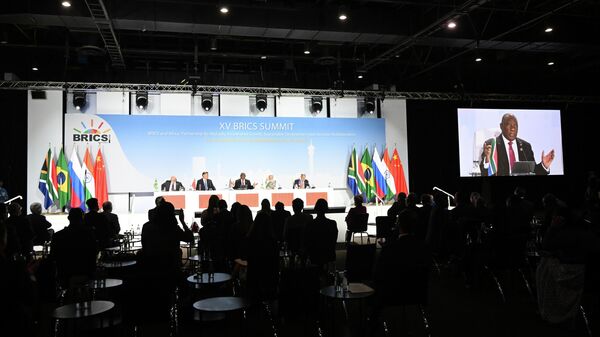 Coletiva de imprensa final após a reunião conjunta dos líderes do BRICS, Joanesburgo, África do Sul, 24 de agosto de 2023 - Sputnik Brasil
