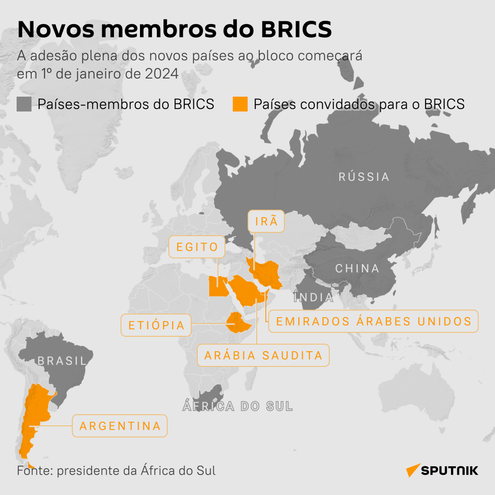 Novos membros do BRICS: confira o mapa atualizado do bloco - Sputnik Brasil, 1920, 26.08.2023