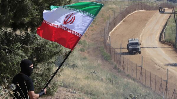 Um apoiador do Hezbollah agita uma bandeira iraniana, 25 de maio de 2023 - Sputnik Brasil