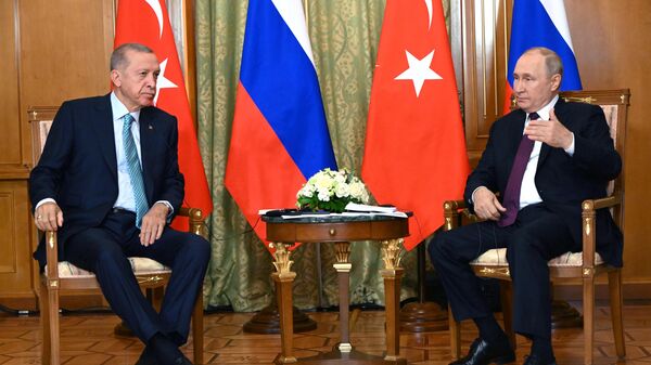 Presidente russo, Vladimir Putin, durante reunião com seu homólogo turco, Recep Tayyip Erdogan, em Sochi, Rússia, 4 de setembro de 2023 - Sputnik Brasil