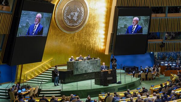 O presidente brasileiro Luiz Inácio Lula da Silva discursa na 78ª Assembleia Geral das Nações Unidas na sede da ONU na cidade de Nova York, 19 de setembro de 2023 - Sputnik Brasil