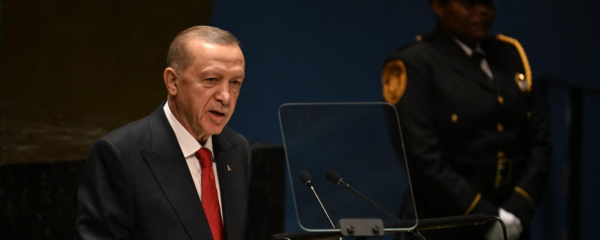 O presidente turco, Recep Tayyip Erdogan, discursa na 78ª Assembleia Geral das Nações Unidas na sede da ONU na cidade de Nova York, em 19 de setembro de 2023 - Sputnik Brasil, 1920, 26.09.2023