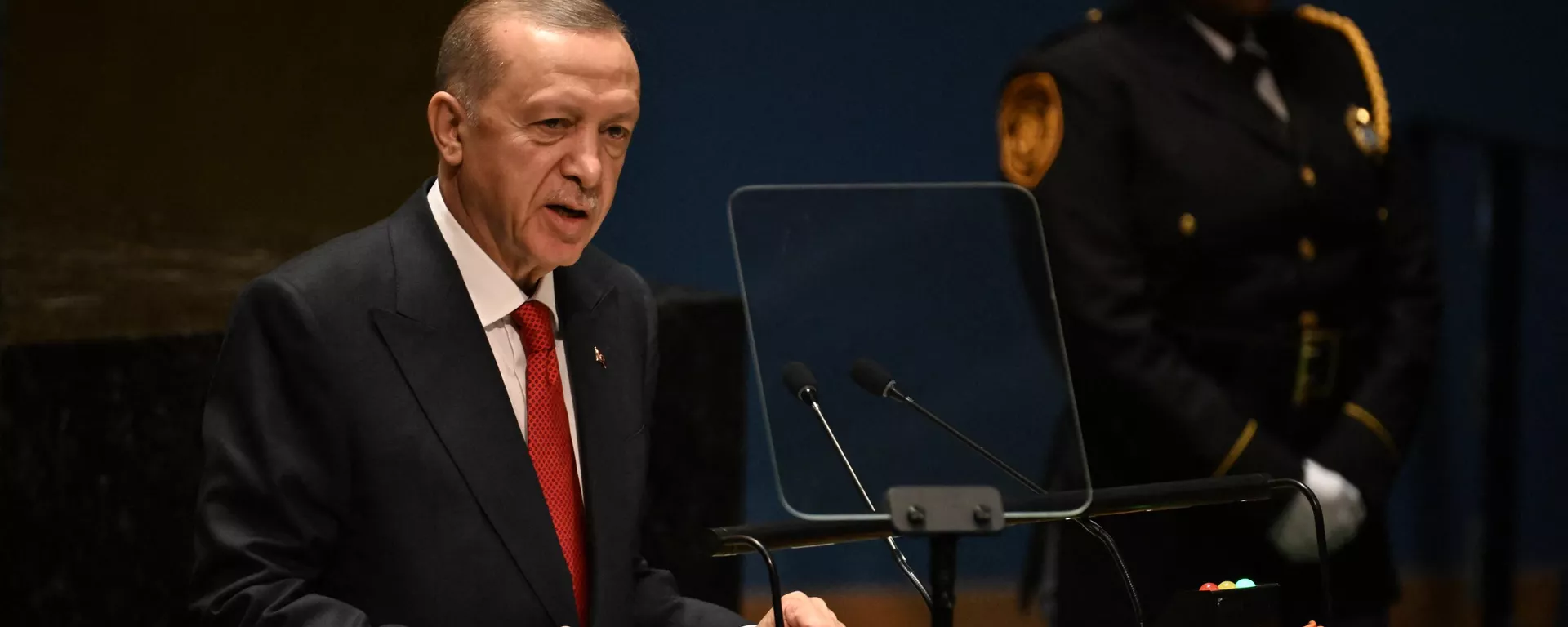 O presidente turco, Recep Tayyip Erdogan, discursa na 78ª Assembleia Geral das Nações Unidas na sede da ONU na cidade de Nova York, em 19 de setembro de 2023 - Sputnik Brasil, 1920, 26.09.2023