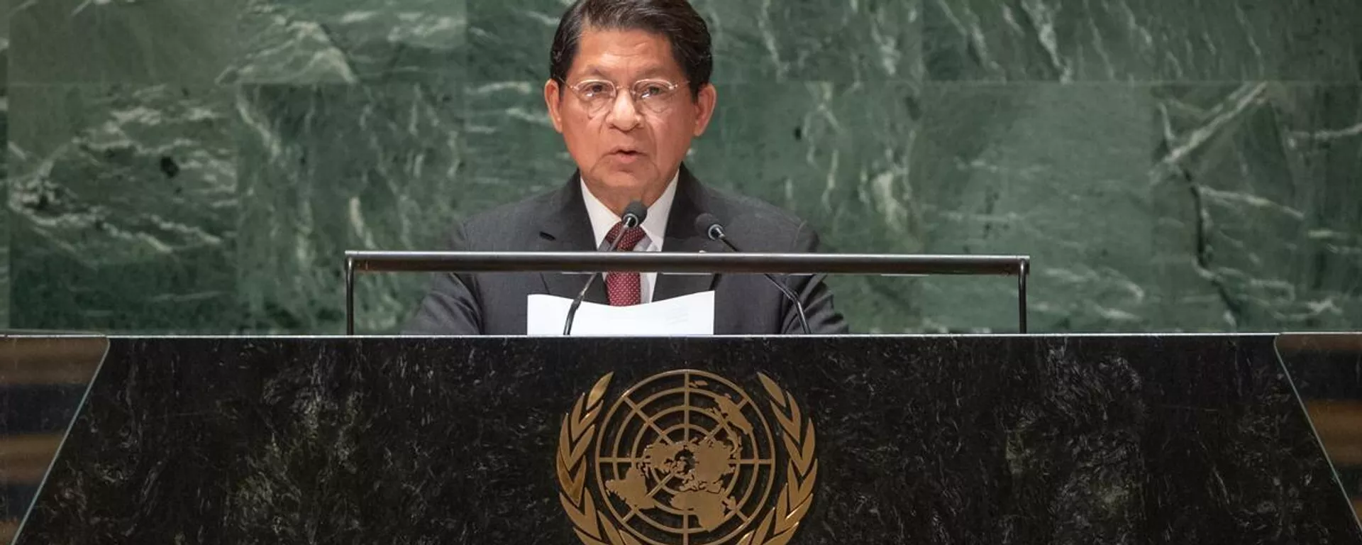 Denis Ronaldo Moncada, ministro das Relações Exteriores da Nicarágua, discursa na 78ª Assembleia Geral da ONU, em 26 de setembro de 2023 - Sputnik Brasil, 1920, 26.09.2023