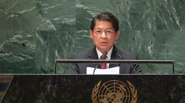 Denis Ronaldo Moncada, ministro das Relações Exteriores da Nicarágua, discursa na 78ª Assembleia Geral da ONU, em 26 de setembro de 2023 - Sputnik Brasil