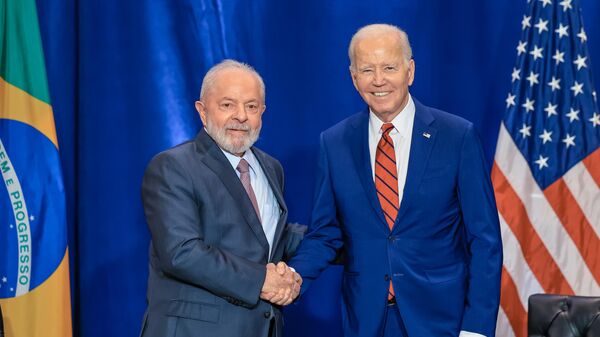 Presidente da República, Luiz Inácio Lula da Silva durante encontro com o Presidente dos Estados Unidos da América, Joe Biden, em Nova York, 20 de setembro de 2023 - Sputnik Brasil